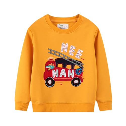 CM-Kid Jungen Lang Pullover Kinder Sweatshirt Baumwolle Rennwagen Bagger Feuerwehr Auto Herbst Top 110 von CM-Kid