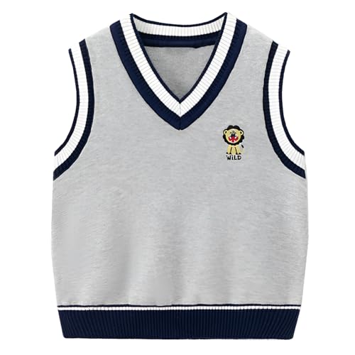 CM-Kid Jungen Pullunder Weste Gestrickte V-Ausschnitt Baby Grau-110 Strickweste Frühling Herbst Warm Ärmellos Pullover 5 Jahre von CM-Kid