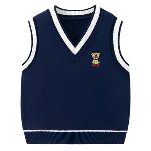 CM-Kid Jungen Pullunder Weste Gestrickte V-Ausschnitt Kinder Strickweste Herbst Warm Ärmellos Pullover 2 Jahre (Marineblau-92) von CM-Kid
