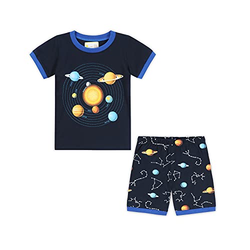 CM-Kid Jungen Pyjamas Kurzarm Kinder Shorty Schlafanzug Set Sommer Baumwolle 2 3 Jahre Planet Dunkelblau Gr.98 von CM-Kid
