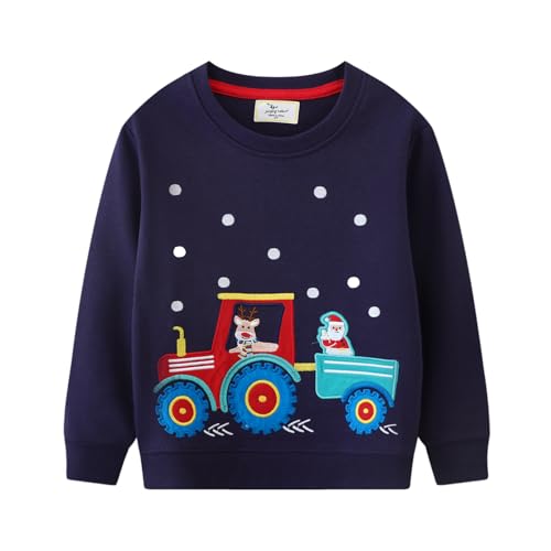 CM-Kid Jungen Santa Pullover Sweatshirt für Kinder Traktor Langarm Kleidung Sweatshirt Kinder Blau Warme Herbst Top Gr.98 von CM-Kid