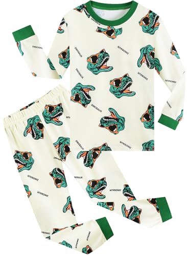 CM-Kid Jungen Schlafanzug Set Kinder Langarm Pyjama Gelb Dinosaurier Design Winter Lang Hausanzug 3 Jahre Gr.98 von CM-Kid