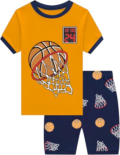 CM-Kid Jungen Schlafanzug Set Kurzarm Kinder Pyjamas Shorty Sommer Baumwolle Nachtwäsche 4 5 Jahre Basketball Gelb Gr.110 von CM-Kid