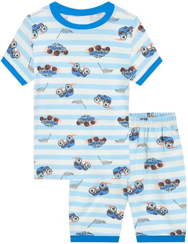 CM-Kid Jungen Schlafanzug Set Kurzarm Kinder Pyjamas Shorty Sommer Baumwolle Nachtwäsche 4 5 Jahre Truck Streifen Gr.110 von CM-Kid