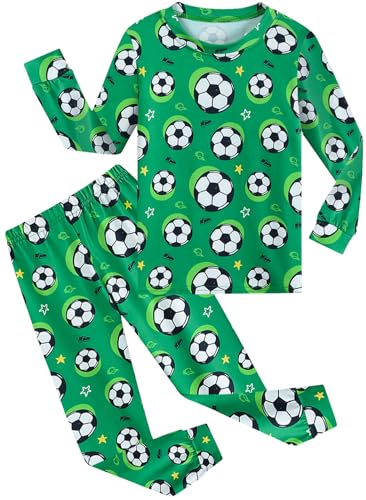 CM-Kid Jungen Schlafanzug Set Pyjama Kinder Grün Fußball Zweiteiliger Nachtwäsche Winter Langarm Hausanzug 7 Jahre Gr.122 von CM-Kid