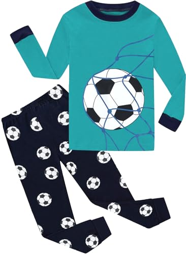 CM-Kid Jungen Schlafanzug Warm Pyjamas Set Lang Kinder Baumwolle Winter Zweiteiliger Nachtwäsche 3 4 Jahre Fußball Blau Gr.104 von CM-Kid