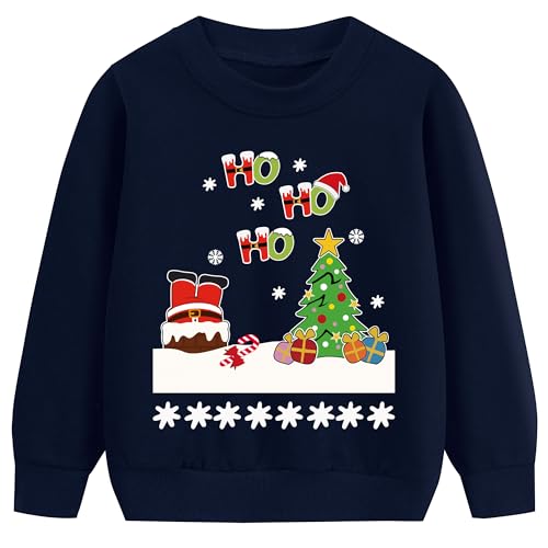 CM-Kid Jungen Sweatshirts Weihnachten Langarm Pullover Kinder Shirt Winter Warm Tops 6 7 Jahre Santa Claus Dunkelblau Gr.122 von CM-Kid