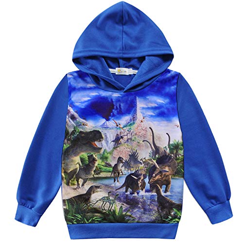 CM-Kid Hoodie Jungen Langarmshirt Kapuzen Kinder Sweatshirt 3D Kapuzenpullover Baumwolle Frühling Sommer Herbst Dinosaurier Blau 1 2 Jahre 92 von CM-Kid