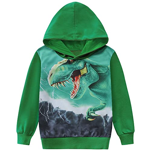 CM-Kid Hoodie Jungen Langarmshirt Kapuzen Kinder Sweatshirt 3D Kapuzenpullover Baumwolle Frühling Sommer Herbst Dinosaurier Grün 6 7 Jahre 122 von CM-Kid