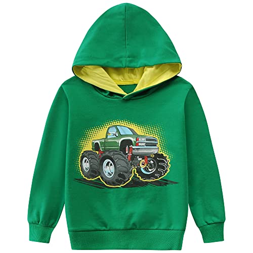 CM-Kid Kapuzenpullover Jungen Hoodie Langarm Baumwolle Pullover Kinder Sweatshirts Warm Tops 5 6 Jahre Truck Grün Gr.116 von CM-Kid