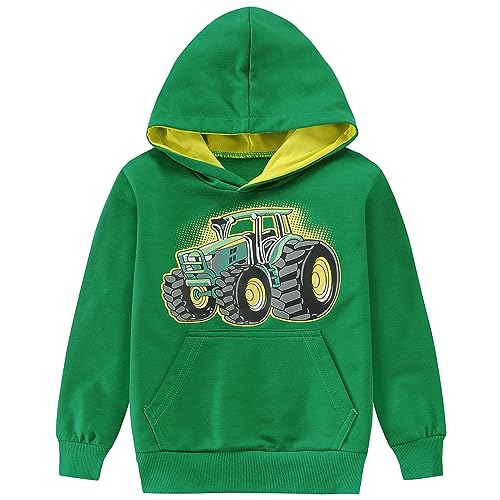 CM-Kid Kapuzenpullover Jungen Hoodie Langarm Baumwolle Pullover Kinder Sweatshirts Warm Tops 7 8 Jahre Traktor Grün Gr.128 von CM-Kid