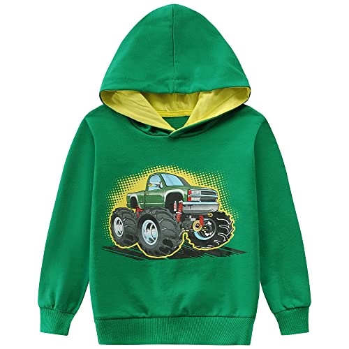 CM-Kid Kapuzenpullover Jungen Hoodie Langarm Kinder Kapuzen Pullover 3D Baumwolle Warm 6 7 Jahre Truck Grün Gr.122 von CM-Kid