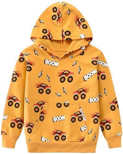 CM-Kid Kapuzenpullover Jungen Langarm Hoodie Kinder Sweatshirt Bunt Warm Winter Tops Baumwolle 5 6 Jahre Truck Gelb Gr.116 von CM-Kid