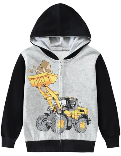 CM-Kid Kapuzenpullover Jungen Sweatjacke Zip Up Hoody Baumwolle Kinder Langarm Kapuzenjacke Warm 5 6 Jahre Bagger Grau Gr.116 von CM-Kid