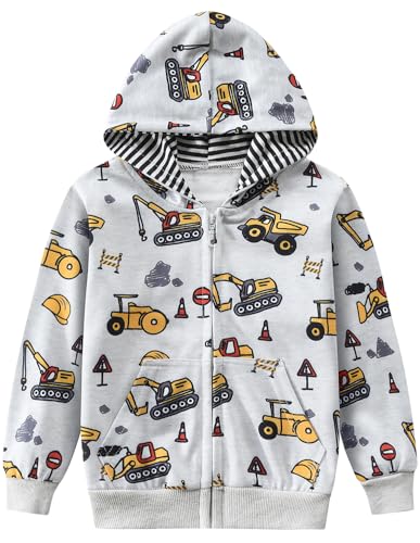 CM-Kid Kapuzenpullover Jungen Sweatjacke Zip Up Hoody Kinder Digital Langarm Kapuzenjacke Warm 5 6 Jahre Traktor Grau Gr.116 von CM-Kid