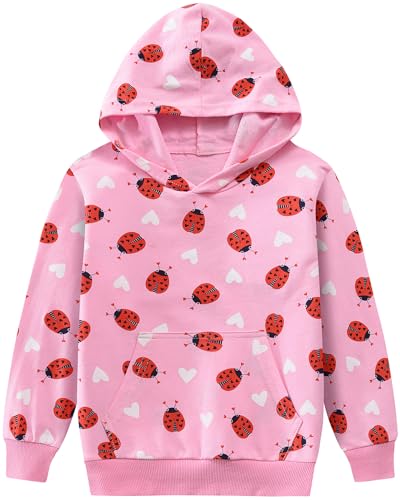 CM-Kid Kapuzenpullover Mädchen Langarm Hoodie Bunt Kinder Sweatshirts Baumwolle Warm Tops 6 7 Jahre Marienkäfer Rosa Gr.122 von CM-Kid