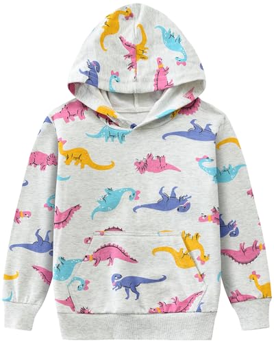 CM-Kid Kapuzenpullover Mädchen Langarm Hoodie Bunt Kinder Sweatshirts Winter Warm Tops 4 5 Jahre Dinosaurier Hellgrau Gr.110 von CM-Kid