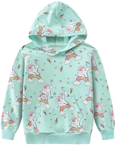 CM-Kid Kapuzenpullover Mädchen Langarm Hoodie Kinder Sweatshirts Baumwolle Tops 3 4 Jahre Elefant Regenbogen Hellgrün Gr.104 von CM-Kid
