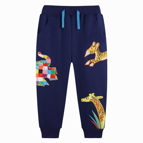 CM-Kid Kinder Jogginghose Jungen Hosen Giraffe Tiger Elefant Blau Tier Muster Sweathose Sporthose Jogger Hose 122 von CM-Kid