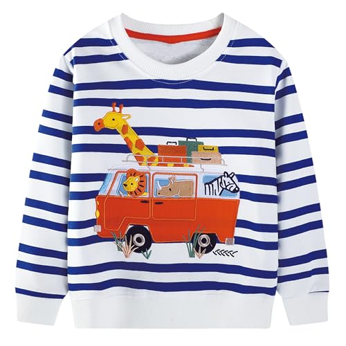 CM-Kid Kinder Jungen Pullover Sweatshirt Langarm Tops Tier Winter Herbst Warm Streifen Giraffe Auto Oberteile Alter 6 Jahre 116 von CM-Kid