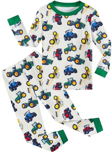 CM-Kid Kinder Jungen Schlafanzug Set Pyjama Zweiteiliger Beige Auto Nachtwäsche Herbst Winter Langarm Hausanzug 4 5 Jahre Gr.104 von CM-Kid