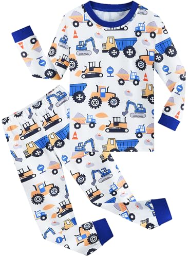 CM-Kid Kinder Schlafanzug Jungen Zweiteilig Langarm Weiß Bagger Kinderanzüge Herbst Warme Lang Nachtwäsche 5 Jahre Gr.110 von CM-Kid