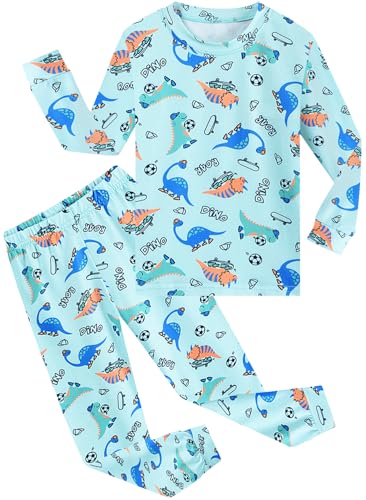 CM-Kid Kinder Schlafanzug Set 4 Jahre Jungen Langarm Pyjama Grün Diplodocus Dinosaurier Design Winter Hausanzug Gr.104 von CM-Kid