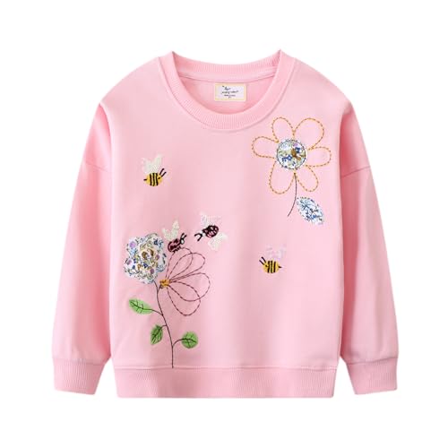 CM-Kid Kinder Sweatshirt Mädchen Pullover Pulli Rosa Langarm Kleidung Warm Sweater 6 7 Jahre Blumen Winter Kleidung Gr.122 von CM-Kid