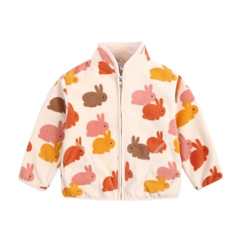 CM-Kid Langarm-Sweatshirt Mädchen Strickjacke Flanell Niedliche Kaninchen Flanelljacke Kinder Beige Herbst Strickjacke Gr.110 von CM-Kid