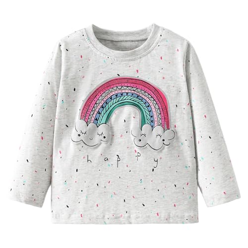 CM-Kid Mädchen Langarmshirt Kinder Rundhals Bedruckte Longsleeve Winter Frühling Herbst Grau Regenbogen Prints Tops 104-110 von CM-Kid
