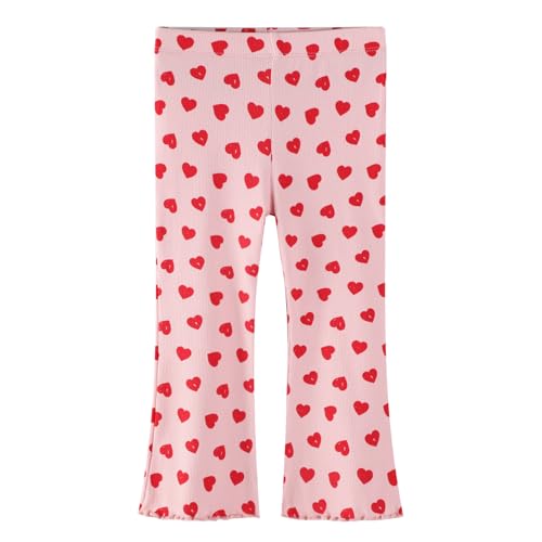 CM-Kid Mädchen Schlagleggings Flared Leggings Kinder Rosa Heart Motiv Sporthose Jeggings Schlag Sommerhosen Gr.116 von CM-Kid