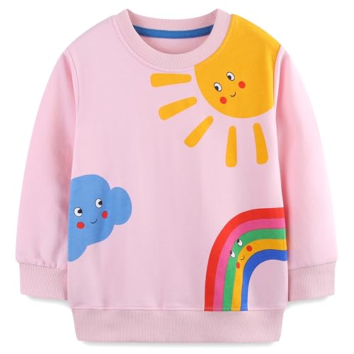 CM-Kid Mädchen Sweatshirts Langarm Pullover Kinder Baumwolle Shirts Winter Warm Tops 6 7 Jahre Sonne Regenbogen Rosa Gr.122 von CM-Kid