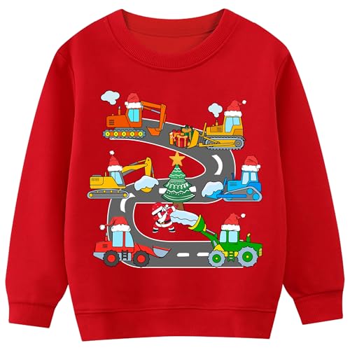 CM-Kid Pullover Jungen Langarm Sweatshirts Kinder Baumwolle Shirts Winter Warm Tops 3 4 Jahre Weihnachten Truck Rot Gr.104 von CM-Kid