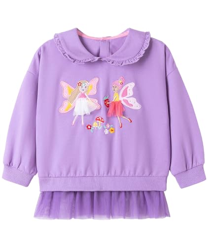 CM-Kid Pullover Mädchen Langarm Sweatshirt Kinder Baumwolle Shirt Winter Warm Sticken Tops 3 4 Jahre Blumenfee Lila Gr.104 von CM-Kid