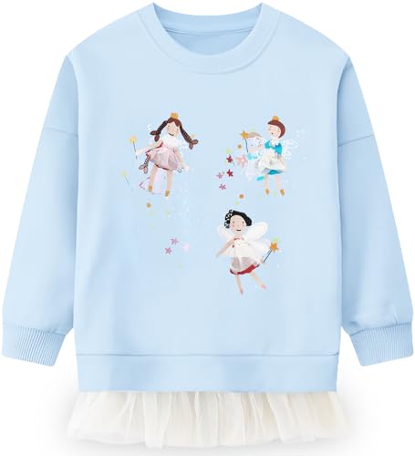 CM-Kid Pullover Mädchen Langarm Sweatshirt Kinder Baumwolle Shirt Winter Warm Sticken Tops 3 4 Jahre Prinzessin Blau Gr.104 von CM-Kid