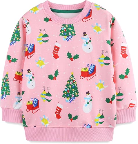 CM-Kid Pullover Mädchen Langarm Sweatshirts Kinder Baumwolle Shirts Winter Warm Bunt Tops 3 4 Jahre Weihnachten Rosa Gr.104 von CM-Kid