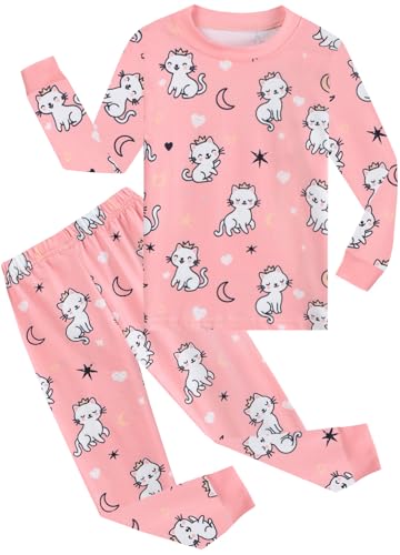 CM-Kid Pyjama Mädchen Lang Kinder Schlafanzug Set Digital Warm Winter 2teilig Nachtwäsche 4 5 Jahre Katze Rosa Gr.110 von CM-Kid