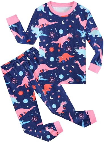 CM-Kid Pyjama Mädchen Langarm Kinder Schlafanzug Set Warm Winter 2teilig Nachtwäsche 3 4 Jahre Dinosaurier Dunkelblau Gr.104 von CM-Kid
