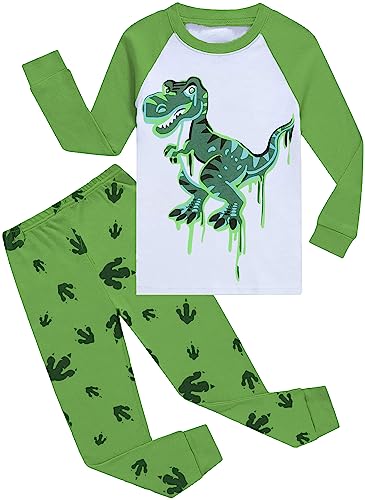 CM-Kid Pyjama Set Jungen Lang Kinder Schlafanzug Baumwolle Warm Herbst Winter 4 5 Jahre Dinosaurier Grün Gr.110 von CM-Kid