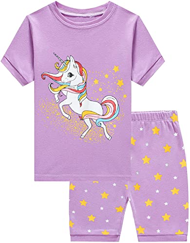 CM-Kid Pyjama Set Mädchen Kurz Kinder Schlafanzug Sommer Baumwolle 3 4 Jahre Einhorn Lila Gr.104 von CM-Kid