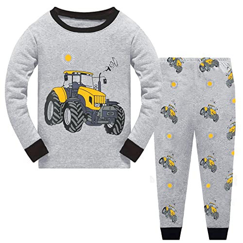 CM-Kid Pyjamas Jungen Lang Schlafanzug Set Baby Kinder Schlafanzüge Winter Warm 1 2 Jahre Traktor Grau Gr.92 von CM-Kid