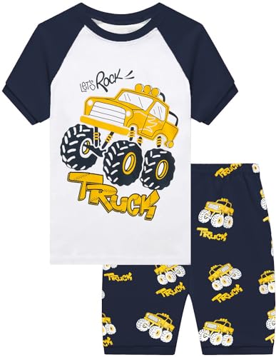 CM-Kid Pyjamas Set Jungen Sommer Kinder Raglan Schlafanzug Kurz Nachtwäsch 3 4 Jahre Truck Dunkelblau Weiß Gr.104 von CM-Kid