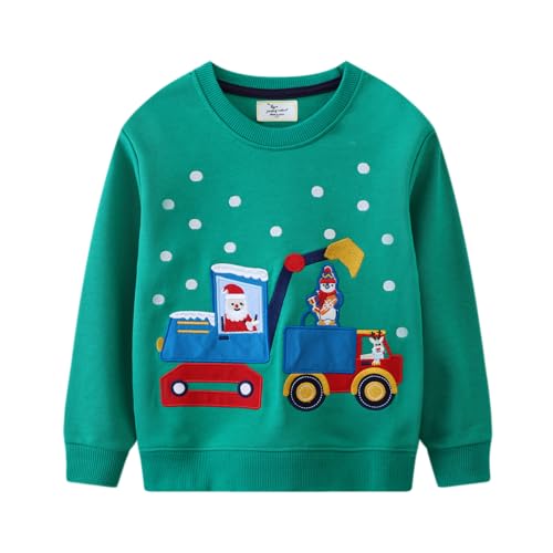 CM-Kid Santa Pullover Kinder Schnee Junge Langarm-Sweatshirt Hoodie Baumwolle Niedlich Grün 5 6 Jahre Herbst Kleidung Gr.116 von CM-Kid