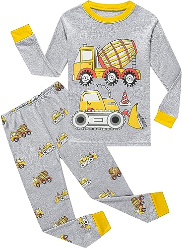 CM-Kid Schlafanzug Jungen Lang Pyjamas Set Baby Kinder Baumwolle Winter Zweiteiliger Nachtwäsche 1 2 Jahre Bagger Grau Gr.92 von CM-Kid