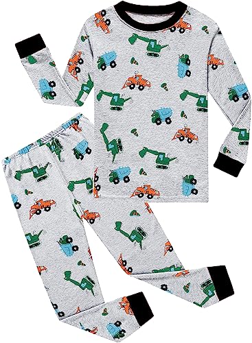 CM-Kid Schlafanzug Baby Jungen Lang Kinder Pyjama Set Baumwolle Warm Herbst Winter 1 2 Jahre Bunt Bagger Grau Gr.92 von CM-Kid