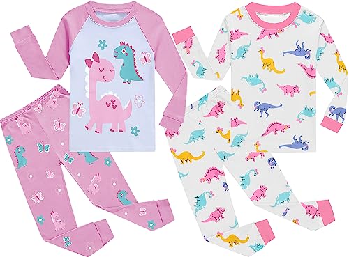 CM-Kid Schlafanzug Baby Mädchen Lang Kinder Pyjama Set Warm Nachtwäsche 4-Teilige 1 2 Jahre Bunt Dinosaurier Rosa Gr.92 von CM-Kid