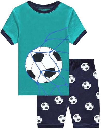 CM-Kid Schlafanzug Jungen Kurz Set Baby Kinder Pyjamas Sommer Baumwolle Nachtwäsche 1 2 Jahre Fußball Grün Gr.92 von CM-Kid