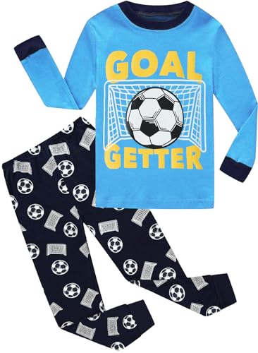 CM-Kid Schlafanzug Jungen Lang Pyjamas Set Baby Kinder Baumwolle Warm Winter Nachtwäsche 1 2 Jahre Fußball Blau Gr.92 von CM-Kid