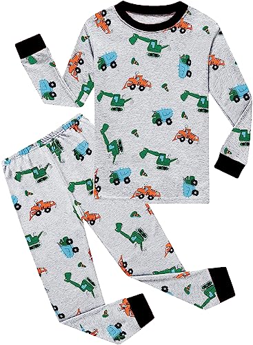 CM-Kid Schlafanzug Jungen Langarm Kinder Pyjama Set Baumwolle Warm Herbst Winter 5 6 Jahre Bunt Bagger Grau Gr.116 von CM-Kid