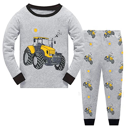 CM-Kid Schlafanzug Jungen Langarm Kinder Pyjama Set Frühling Herbst Winter Warm 4 5 Jahre Traktor Grau Gr.110 von CM-Kid
